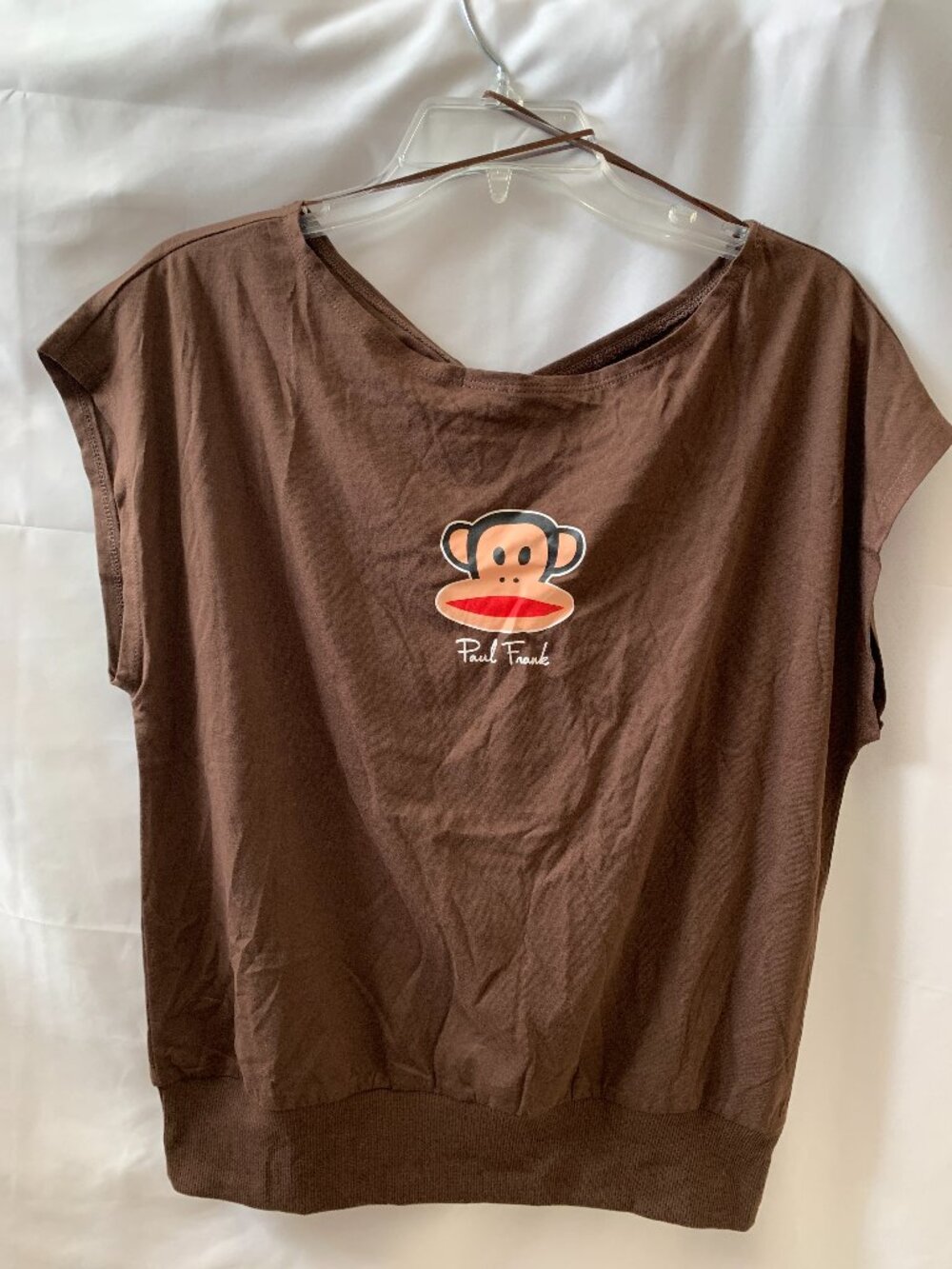 PAUL FRANK Julius the Monkey Off the Shoulder Muscle Tee in Brown Sz LARGE